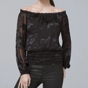 WHBM Off-the-Shoulder Black Burnout Floral Top X Small